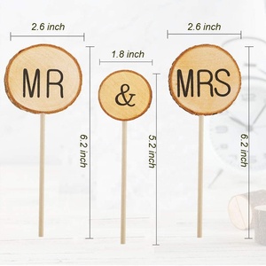 Ensemble de décorations de gâteau de mariage rustique de qualité supérieure 3 pièces Mr Mrs avec écorce Décoration de mariage en bois de qualité supérieure Fournitures de fête promotionnelles - Product Image 6