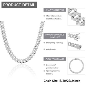 Nuevo Estilo, Cadena Rómbica Colorida de 14 mm, Joyería Hip-Hop, Chapada en Plata, Acero Inoxidable, Zirconia 5A, Collar Cubano para Hombre - Product Image 3
