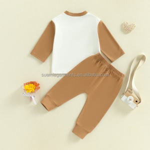 Color Blocks Cotton Outfit Casual Spring Autumn Baby Infant Clothes Sweatshirt Pants <strong>Fake</strong> Drawstring Boys Toddler <strong>Clothing</strong> Set - Product Image 2