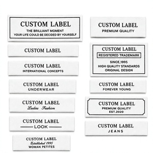 Etiquetas tejidas personalizadas para ropa de moda, accesorios de vestir, diseño de texto en blanco - Product Image 1