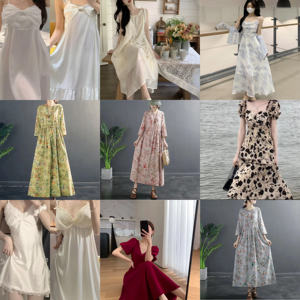 Robe décontractée A-List rétro à pois et imprimé floral en satin, col carré, bretelles spaghetti, taille naturelle, longueur genou, lavable - Product Image 3