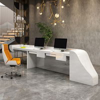 Comptoir de réception sur mesure en MDF laqué piano, fabriqué selon dessin, pour bureau, hôtel, salon, finition haute brillance, luxe, fabrication OEM