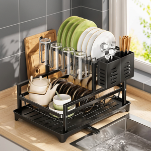 Escurridor de Platos de Dos Niveles con Organizador de Cubiertos y Bandeja de Drenaje para Cocina, Diseño Moderno, Material Plástico - Product Image 5