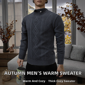 Pull-over en polyester épais et chaud pour homme, à motif géométrique, doublé polaire, idéal pour l'automne et les tenues décontractées des hommes d'âge mûr - Collection transfrontalière - Product Image 2