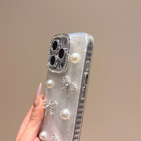 Casing HP iPhone 17 Pro Max Mewah Berhias Mutiara dan Rhinestone dengan Desain Pelindung Kamera, Cocok untuk Wanita, untuk iPhone 16 15 14