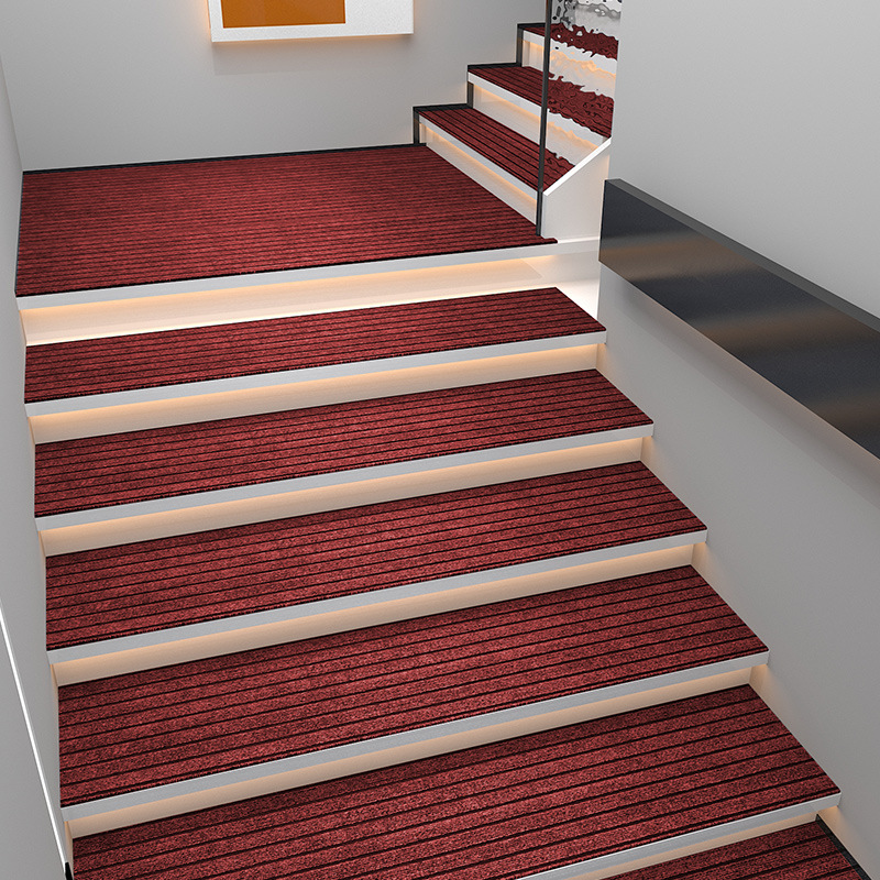 Fleece Stair Mat - Vertical Stripes in Bright Red