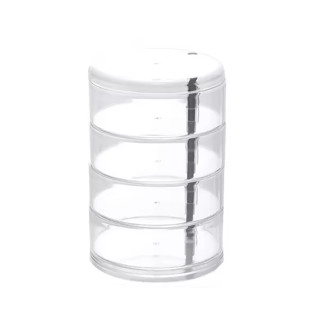 Customizable Modern Clear Round Acrylic Aluminum 3-Layer Rotatable Multi-functional Portable Jewelry Storage Box
