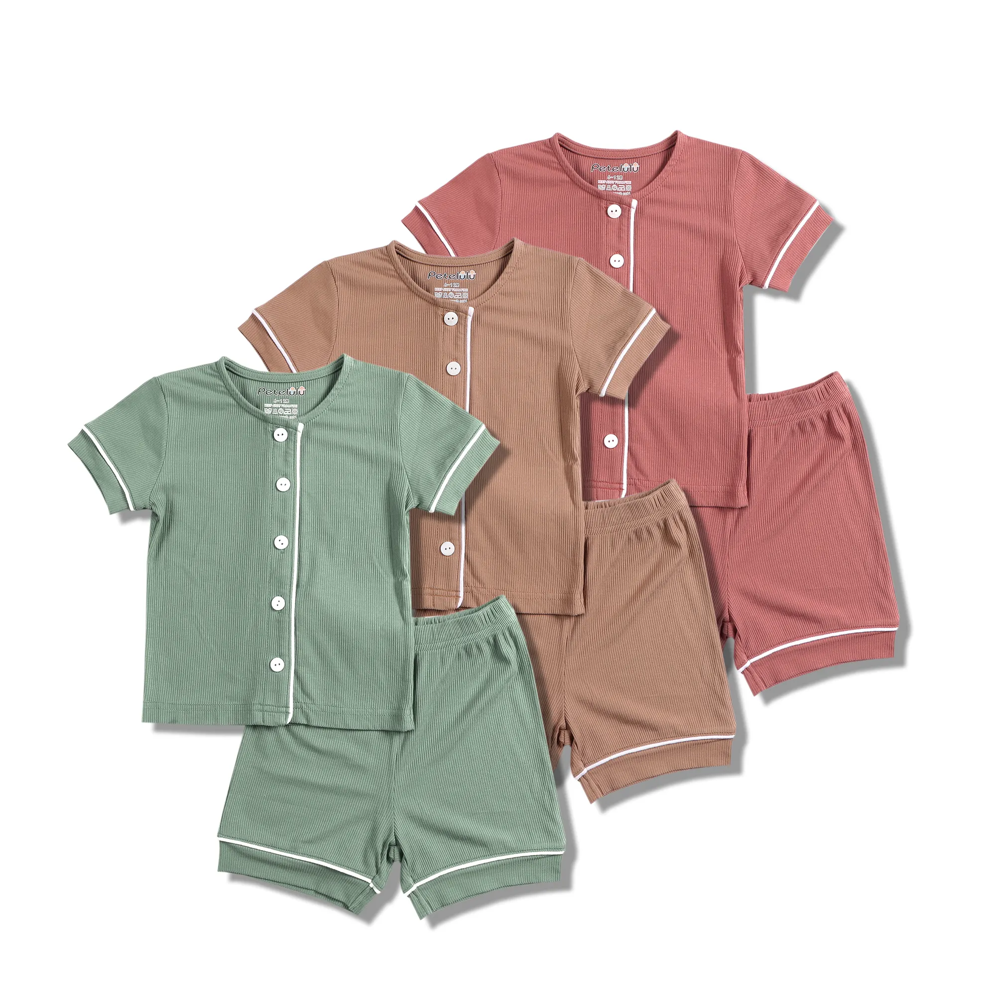 Toddler Baby Boys Girls Short sleeves Solid Tops+ Pants Outfits children clothes set Casual bamboo rib clothing