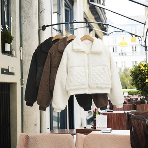 Manteau décontracté en coton pour femme, col montant, veste courte matelassée en fausse fourrure d'agneau, style nouveau, pour l'hiver et l'automne - Product Image 3