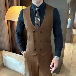 بدلات رجالية بنية مزدوجة الصدر طية صدر السترة الزفاف العريس اللباس الرسمي مفصل السترة ضئيلة تناسب 3 قطع سترة + سترة + السراويل - Product Image 5