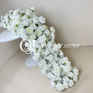 <span class=keywords><strong>Camino</strong></span> de Flores Artificiales Personalizado de Fábrica, Decoración de <span class=keywords><strong>Camino</strong></span> de Boda con Rosas de Seda Blancas - Product Image 4