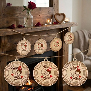 Set di Ornamenti in Legno per San Valentino, Targhette Rotonde Incise al Laser con Storia <span class=keywords><strong>d</strong></span>'<span class=keywords><strong>Amore</strong></span>, Decorazioni Romantiche da Appendere per Matrimoni - Product Image 2