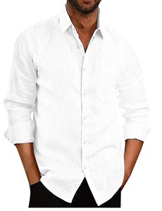 High Quality <strong>Men's</strong> Cotton Linen Blend Shirt With Solid Colored Long Sleeved Button <strong>Men's</strong> Linen Shirt - Product Image 3