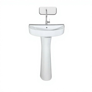 Lavabo en céramique de haute qualité sur piétement 550x425x835mm, bac à linge en porcelaine pour salle de bain, ensemble Calix - Product Image 1