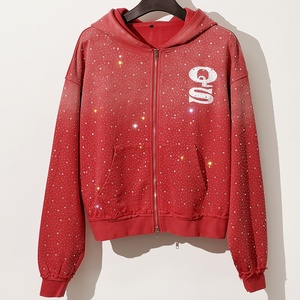 Sweat à capuche en coton premium à double fermeture éclair, broderie personnalisée, strass, lourd, délavé à l'acide, effet vieilli – Fabricants - Product Image 3