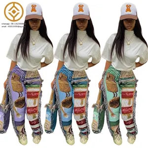 H8653S pants New Stylish Fashion Autumn and winter fashion loose colorful patterned fringe women's trousers