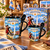 Mug en céramique souvenir d'Argentine avec cuillère intégrée, design paysage Andes, obélisque Tango, tasse à café en porcelaine, vente en gros