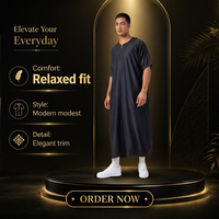 Robe marocaine de style ethnique musulman de Dubaï pour hommes, en polyester de haute qualité, avec poche latérale à rabat, broderie et cordon, version printemps