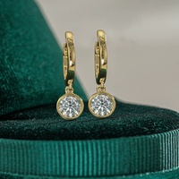 Boucles d'oreilles pendantes minimalistes en argent 925 plaqué or 14 carats, serties de moissanite VVS GRA taille ronde 1 carat, pour femme