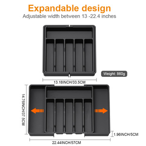 Khay chia ngăn kéo dao kéo bằng nhựa có thể điều chỉnh, hộp đựng đồ dùng bằng bạc, dụng cụ ăn uống, khay đựng đồ dùng nhà bếp có thể mở rộng - Product Image 2