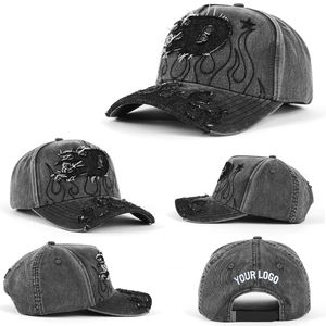 OEM <span class=keywords><strong>5</strong></span>-<span class=keywords><strong>Panel</strong></span> Gebogene Wildleder-Krempe Hochwertige 3D-Stickerei Patch-Logo Distressed Hut Jeans Baseballkappe mit Metallschnalle - Product Image 6