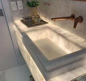 Lavabo in Marmo dal Design Moderno, Mobile <span class=keywords><strong>Bagno</strong></span>, Lavabo Integrato in Marmo - Product Image 1