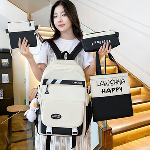 Stylish Large Canvas Student Backpack Set with Custom Logo Waterproof and Casual Design for Teenagers - Product Image 4