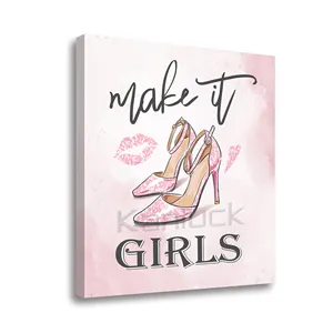 "Make It Girls Pink Fashion High Heeled Shoes Embellished Canvas Painting Art With Glitter