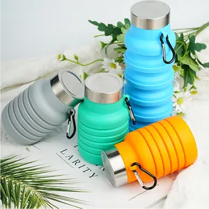 Bouteille d'eau de voyage pliable en silicone, pliable, portable, pour le sport en plein air, pliable, écologique, vente en gros