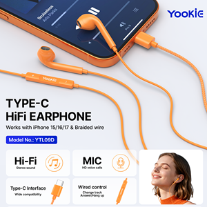 Écouteurs semi intra-auriculaires YooKiE YTL09D Type-C à fil tressé avec contrôle du volume, étanches IPX-4, cordon de 1,2 m, couleur <span class=keywords><strong>orange</strong></span> – Offre Spéciale - Product Image 2