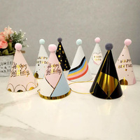 Ychon, nuevo lanzamiento, sombreros de cumpleaños, suministros para fiestas, sombrero de fiesta de cumpleaños de papel, diseño popular, conjunto de gorra de cono de cuello estampado