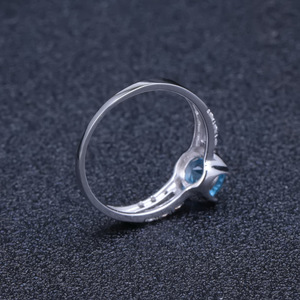 Stock Vintage 925 Silver Inlaid for Blue <b>Crystal</b> Gemstone <b>Ring</b> Women's Wedding High-End Elegant HK Sample Making Service Factory - Product Image 3