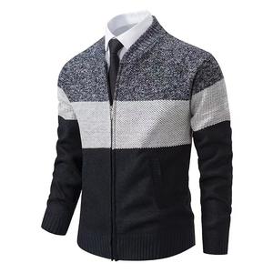 <b>Men's</b> Slim Fit Color Block Knitted Cashmere Sweater with Stand Collar New Innovation Design Fashionable <b>Cardigan</b> - Product Image 5