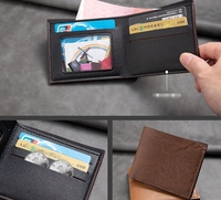 Dompet pendek kulit lembut pria, krfid RFID ramping pemegang kartu bisnis desainer, dompet koin, kartu kredit ID, klip uang