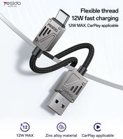 Yesido kabel Data 1.2 Meter 12W, USB ke IP benang fleksibel CarPlay berlaku Zinc Alloy kabel Data CA135L