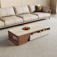 Ensemble table basse et meuble TV extensible moderne et minimaliste en bois massif vintage avec plateau en pierre frittée
