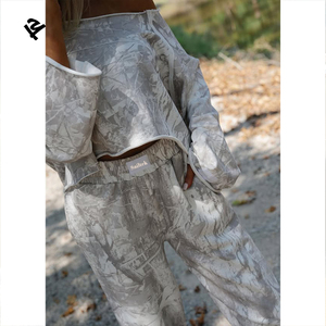 Ensemble de détente 2 pièces pour <span class=keywords><strong>femme</strong></span> à imprimé camouflage, sweat-shirt court à manches longues et épaules dénudées et <span class=keywords><strong>pantalon</strong></span> large, tenue décontractée - Product Image 5