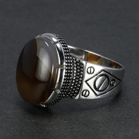 Bagues personnalisées en argent 925, style turc, bague chinoise 925 avec pierre ovale en onyx, bijoux en argent pur