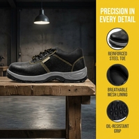 Chaussures de sécurité en cuir gaufré confortables, résistantes à l'huile, avec embout en acier et anti-perforation, style Oxford, pour l'extérieur, vente en gros