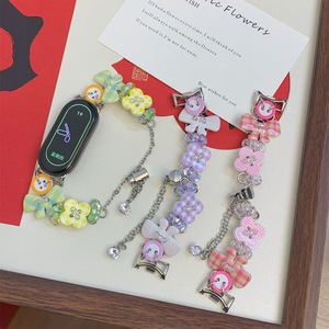 สายรัดข้อมือประดับโบว์น่ารักพร้อมลูกปัดสำหรับ Mi Band 9 10 สายรัดข้อมือแฟชั่นไข่มุกสำหรับผู้หญิงสาวๆ สไตล์เครื่องประดับฤดูร้อน - Product Image 1