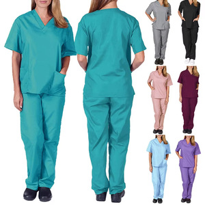 Women's Scrub Set Short Sleeve V-Neck Top And Pants Moisture Wicking Hospital Uniform Workwear For Nurses Surgical Gown - Product Image 1