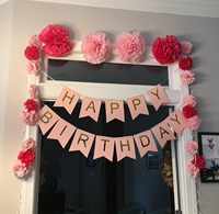 Bannière Joyeux Anniversaire DIY 16x20cm Rose Poudré – Décorations de Fête, Guirlande, Décoration Murale pour Chambre d'Enfant, Femme et Fille