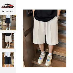 Pantalones Cortos de Traje Finos de Verano para <span class=keywords><strong>Hombre</strong></span>, Pantalones de Pierna Recta <span class=keywords><strong>a</strong></span> Media Pierna, Pantalones Casuales Holgados y Modernos de Cinco Puntos - Product Image 1