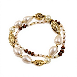 Bohemian Unisex Gold Plated Garnet Imitation Pearl Geometric Beaded <b>Bracelet</b> <b>Set</b> Acrylic Jewelry Gift - Product Image 1