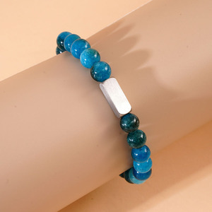 Custom Engrave <strong>Logo</strong> Stainless Steel Rectangle Charm Stretch Healing Natural Stone <strong>Beaded</strong> <strong>Bracelet</strong> - Product Image 4