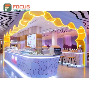 Mostrador de Servicio de Café Comercial con Estante para Condimentos, Panel de Madera y Exhibidor para Cafetería - Product Image 4