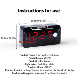 DC8V-72V 12V <span class=keywords><strong>Mini</strong></span> 3 en 1 <span class=keywords><strong>moto</strong></span> voiture horloge électronique montre étanche anti-poussière thermomètre LED affichage numérique voltmètre - Product Image 2