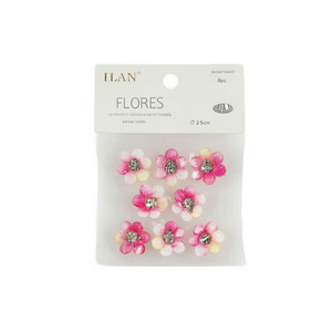 Orecchini a Perno con Fiori Ilan, 2,5 cm, Centro in Strass, Confezione da 8 Pezzi - Product Image 2