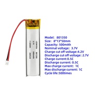 Batteries rechargeables au lithium polymère 3,7 V de qualité supérieure, cellule souple 801350, 500 mAh avec 500 cycles pour systèmes de stockage d'énergie solaire domestique