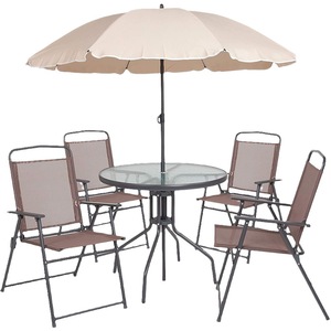 Juego de Muebles de Jardín Daxuan, Silla de Acero <span class=keywords><strong>y</strong></span> <span class=keywords><strong>Mesa</strong></span> Cuadrada de Cinco Piezas con Sombrilla, <span class=keywords><strong>Sillas</strong></span> Plegables Estilo Cafetería - Product Image 4